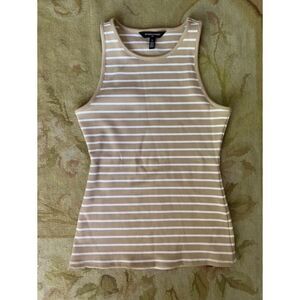 EUC White House Black Market Tan Stripe Ribbed Forme Tank M